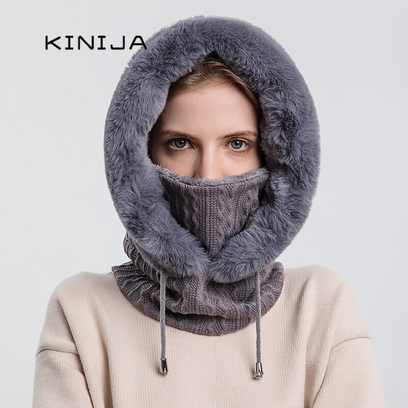 Talviturkis lippis maski setti hupullinen naisille neulottu kashmir kaula lämmin balaclava suksi tuulenpitävä hattu paksu pehmoinen pörröinen pipot huppu