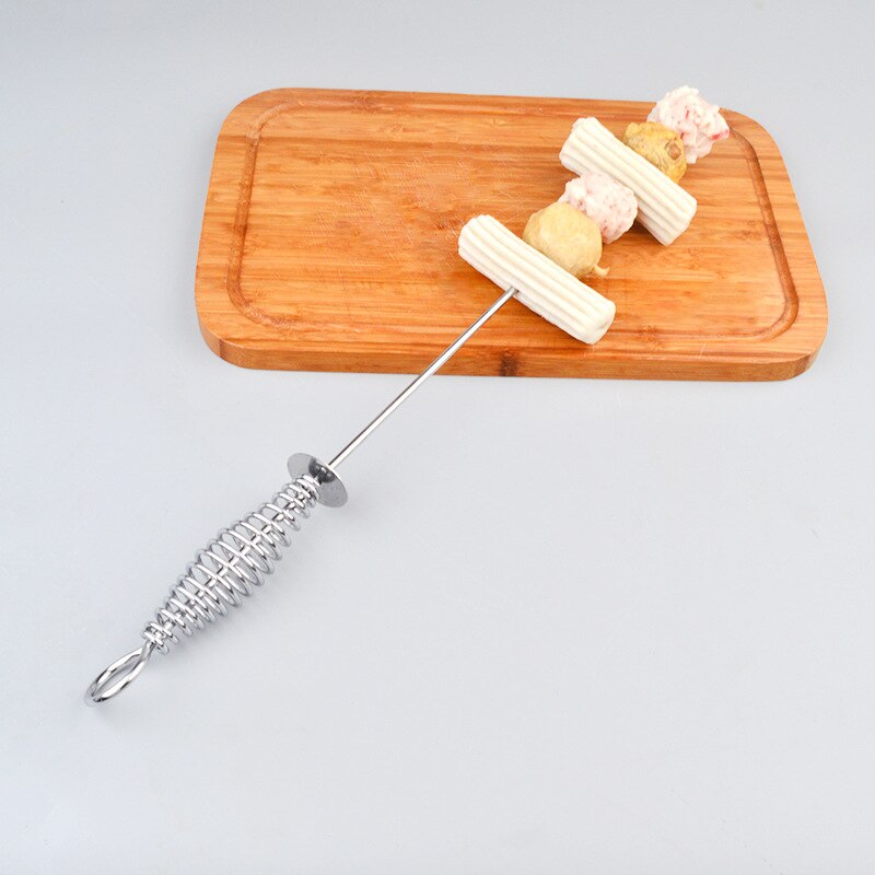 Coil Skewers Roast Meat Prod Spring Handle BBQ Skewer Long Grill Sticks Outdoor Camping Picnic BBQ Tools Stainless Steel 3pcs