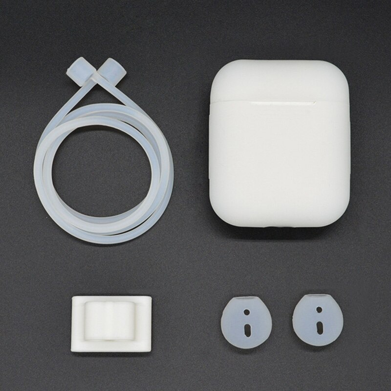 Funda de silicona 4 en 1 para Airpods 1 y 2, funda protectora para AirPods 1 y 2, Correa antipérdida para Apple Airpods 1 y 2: Transparent