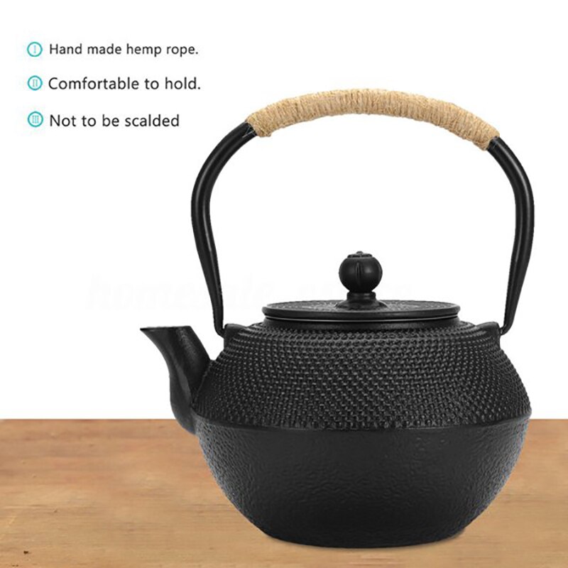 Japansk støbejern tekande te-kedel kande med rustfrit stål infuser til komfur sikker belagt med emaljeret interiør