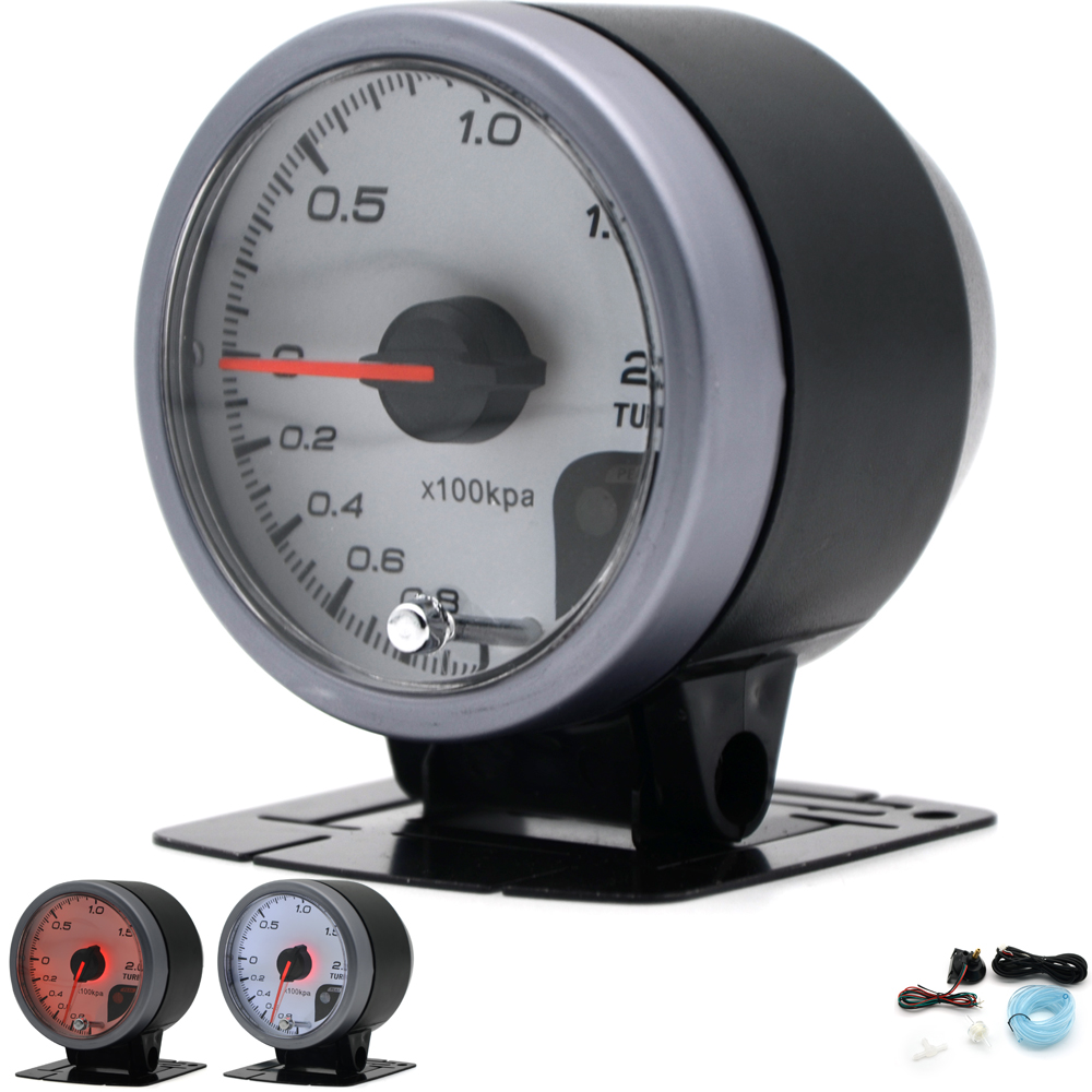 Dragon Gauge 60MM 2.0 BAR Boost Turbo Gauge White Face Dual Led Color Display