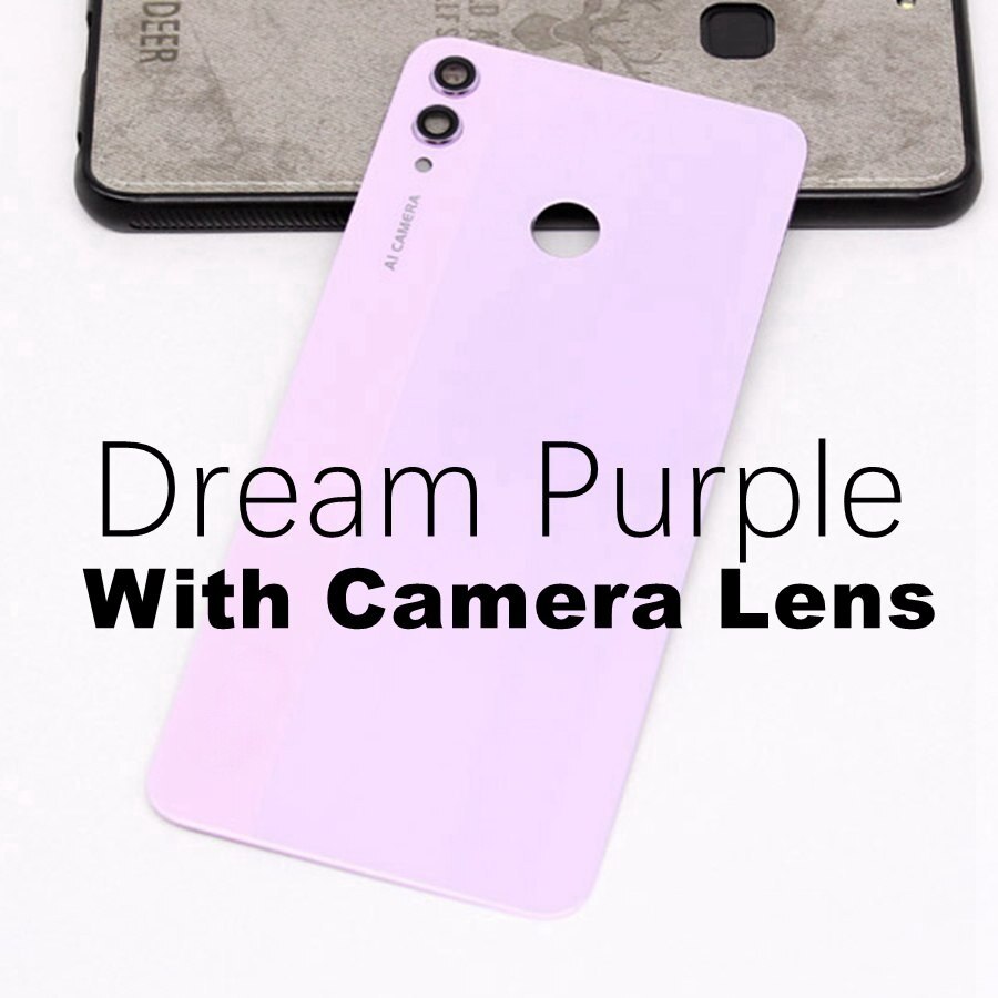 Back Glass Cover For HUAWEI Honor 8X Back Battery Cover Glass Panel Honor View 10 Lite Rear Door Housing Case With Camera Lens: Purple With Lens