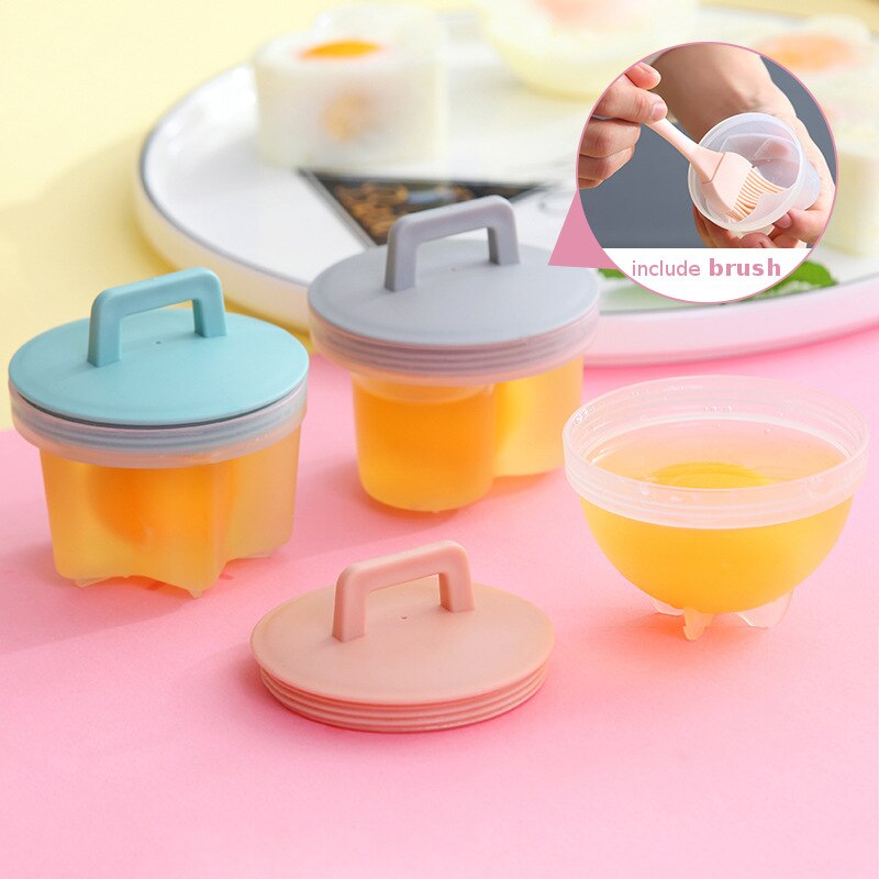 4 Stks/set Plastic Leuke Ei Stroper Pocheren Pods Egg Mold Cooker Boiler Keuken Koken Gereedschap Pannenkoek Maker Met Deksel Borstel