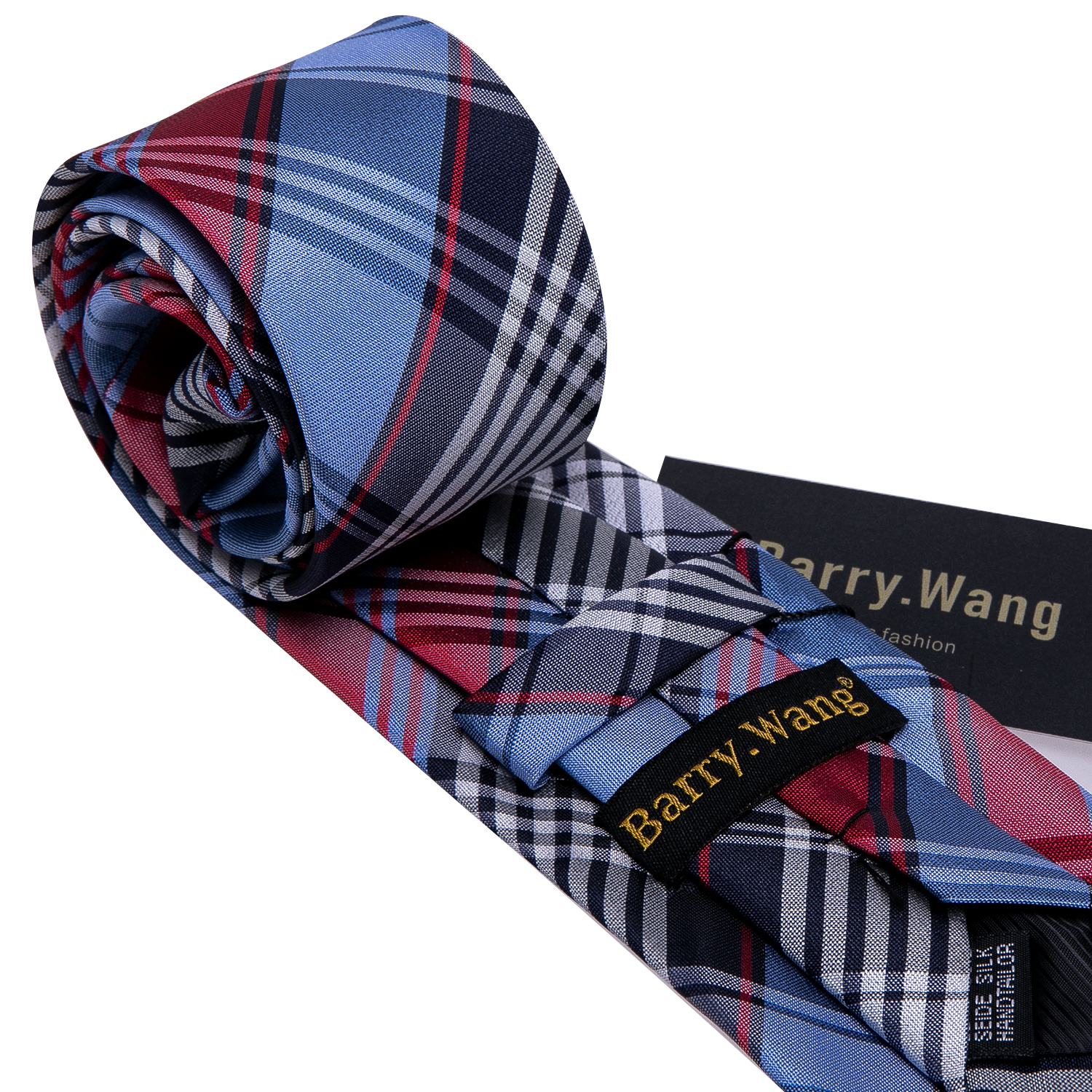 Red Blue Plaid 100% Silk Tie For Men Suit Wedding Tie Barry.Wang NeckTies Hanky Sets Business LN-5341