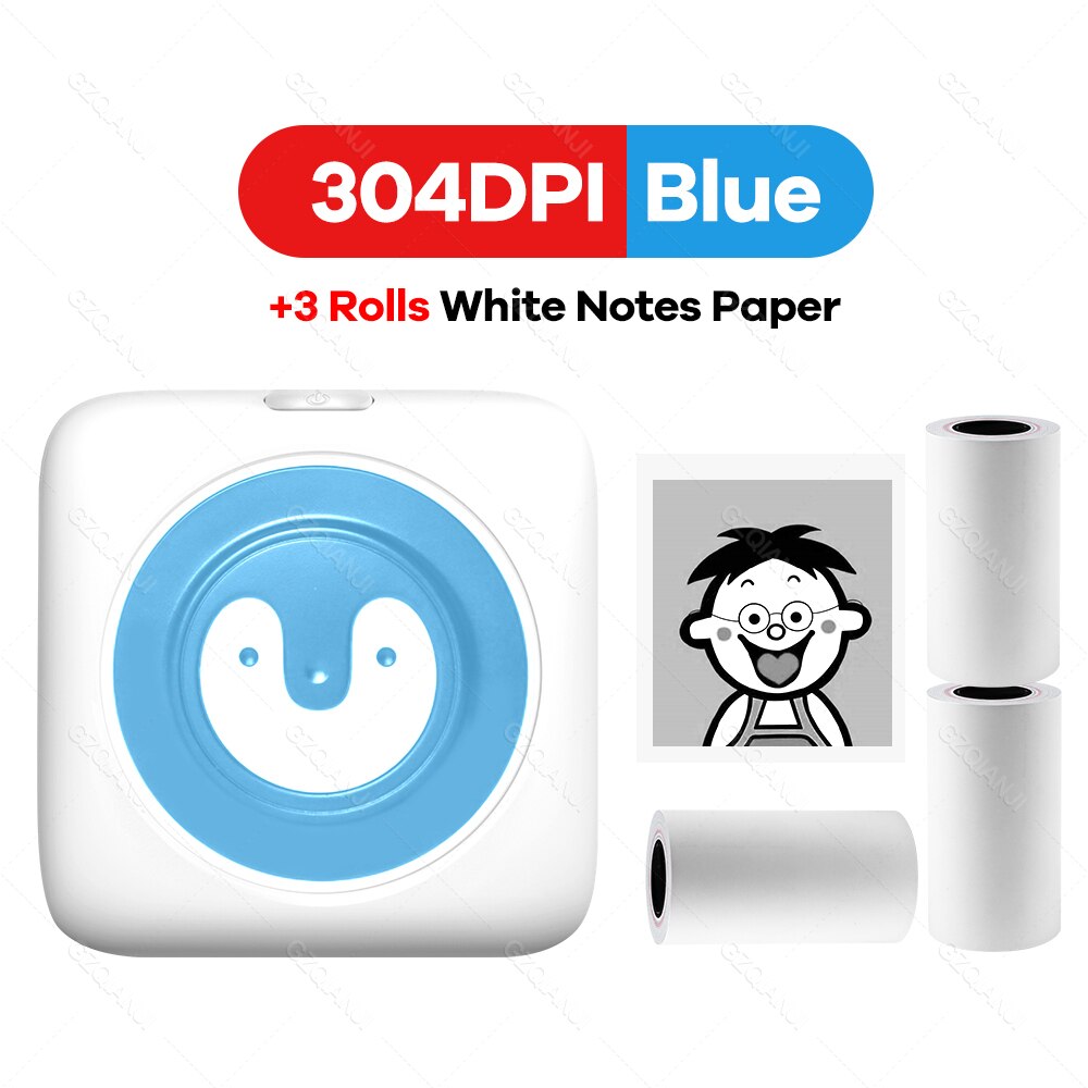 304DPI Photo Printer Bluetooth Wireless Connected Via Phone Free App For Android and iOS Mini Pocket Thermal Printer 300DPI: 304BL add 3 White