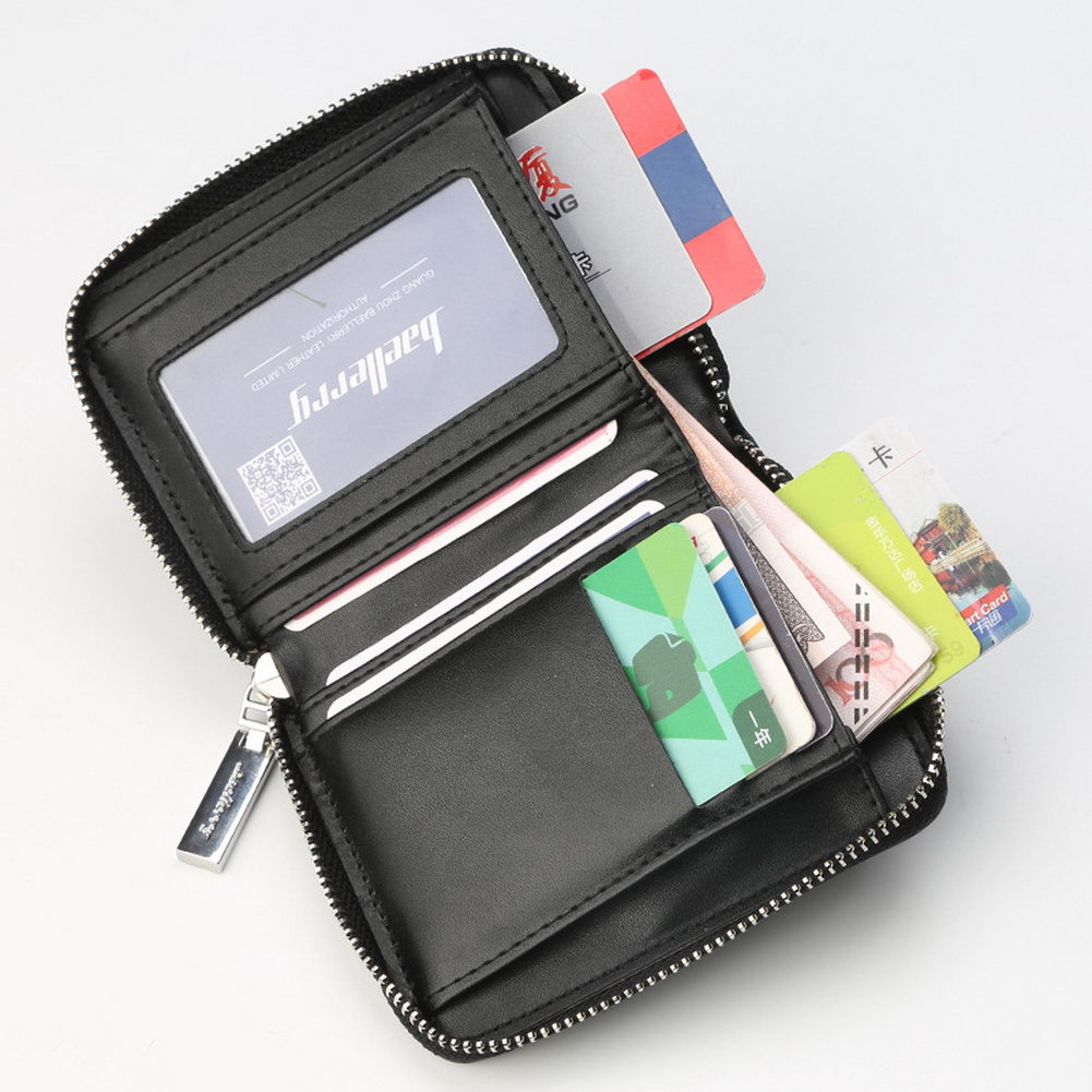 Mens PU Leather Zipper Wallet Zip Around Purse Bifold Multi Card Holder