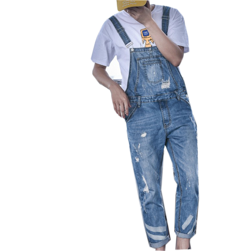 Harajuku big boy slim fit hole overalls one piece herre ripped cargo jeans retro vaskede denim jumpsuits lommer hombre bukser