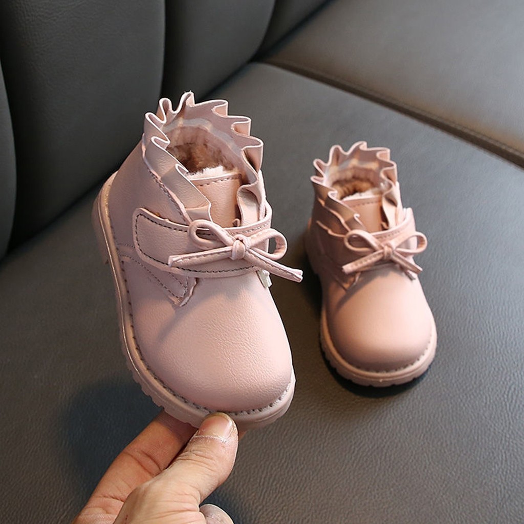 Bota infantil para neve, bota com laço para bebês, de inverno, botas curtas e quentes para meninas: Rosa / 7