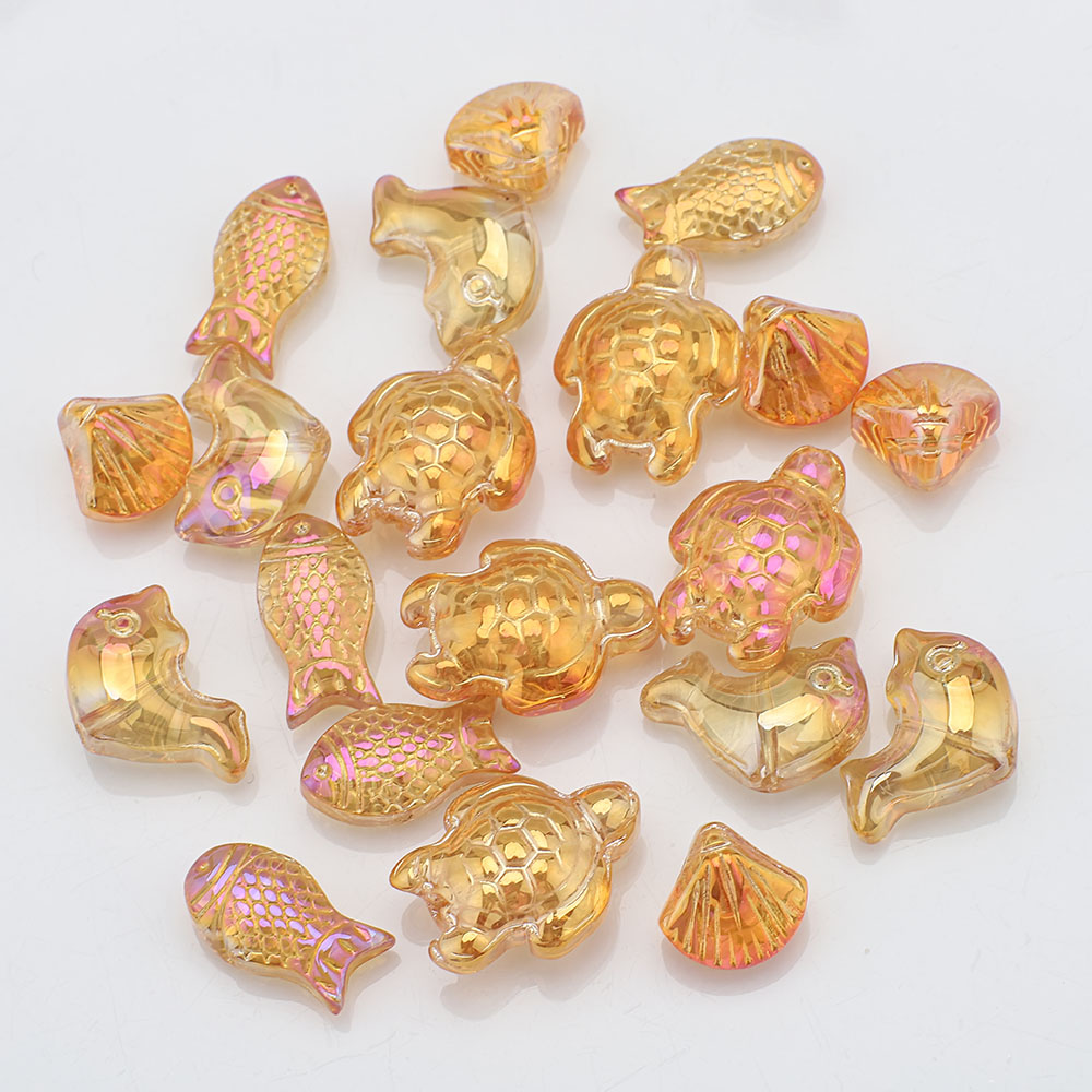 20 Pcs Mixed Shape Starfish /Snail /Shell/ Small Fish Crystal Glass Loose Beads DIY Making Earing Necklace Jewelry Accessories: Gold
