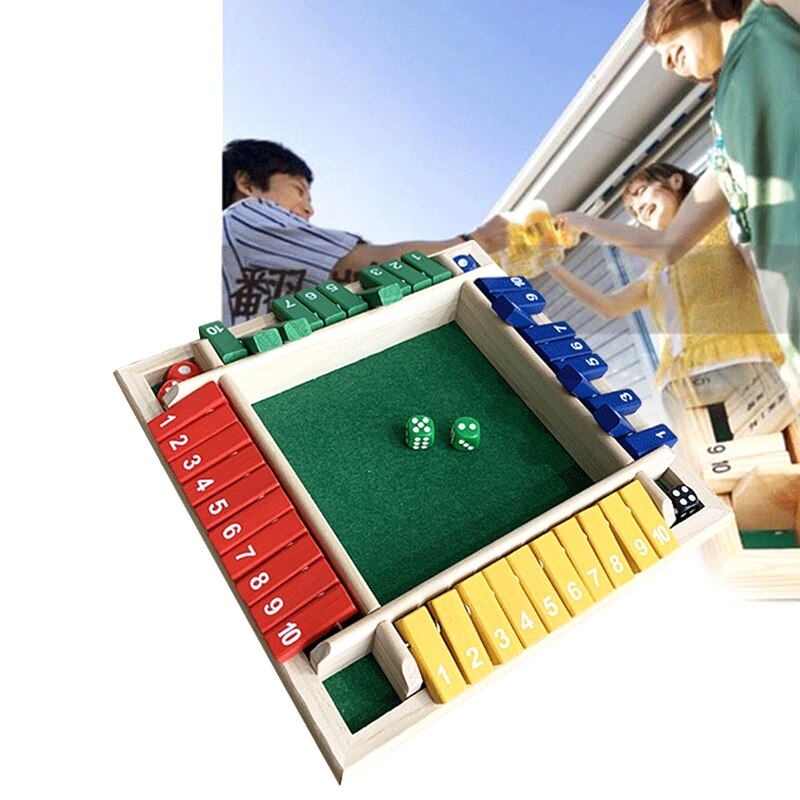 Classic Game Shut the Box Bar Toy w/ 8 Dice 10 Digital Tile for Party Desktop Men Women Interaction Family Gathering Toy