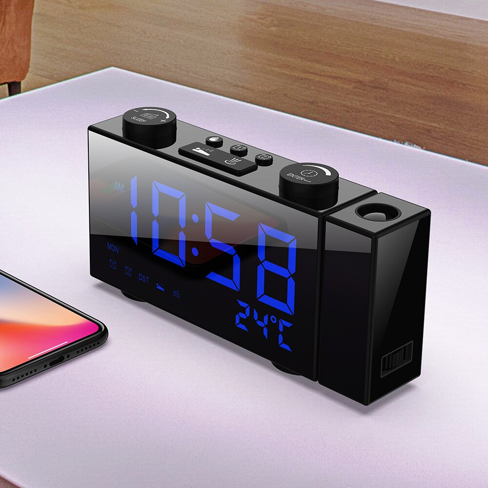 Digitale Fm Projectie Radio Wekker Tijd Displays Dual Wekker Met Snooze Thermometer Klok Led Klokken