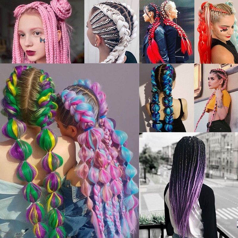 Estensioni trecce jumbo sintetiche da 24 pollici Capelli lunghi Yaki intrecciati lisci Capelli afro di colore Ombre per le donne