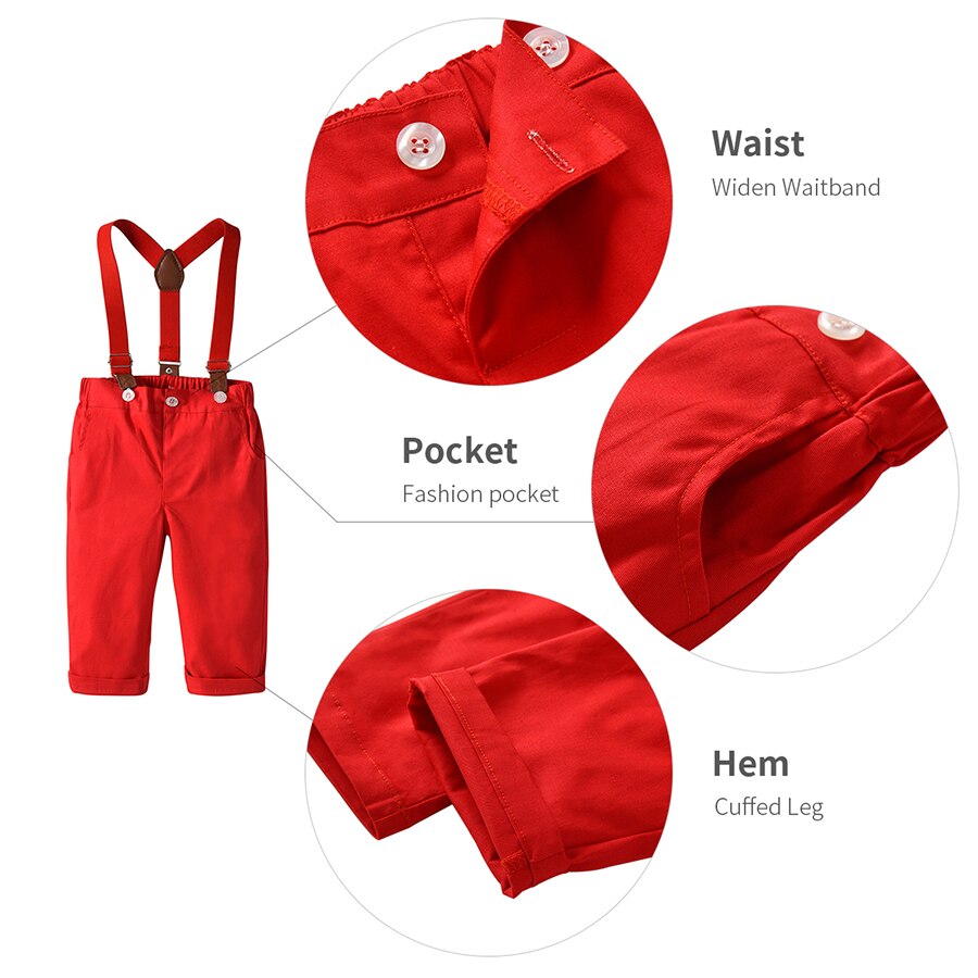 Wasailong Kids Baby Boys Christmas Clothing Set Long Sleeve Shirt+Suspender Pants 2Pcs/Set Outfits Suit for Toddler Boys 12M-4T