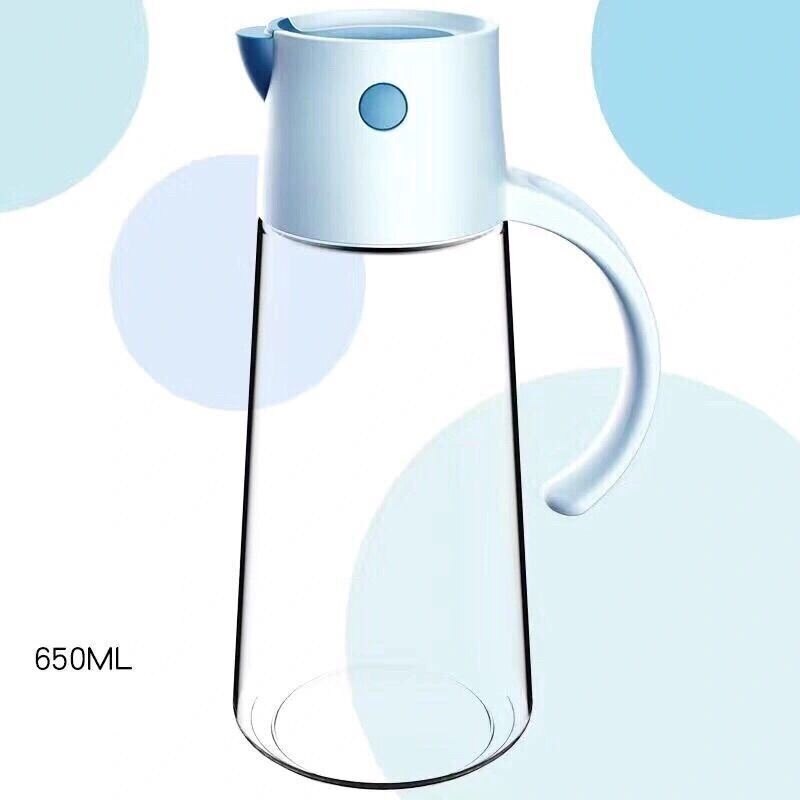 Kitchen Vinegar Jug Glass Oil Jug Dispenser Automatic Opening Household Bottle Oil and Vinegar Honey Olive Oil Container: 650ML Blue