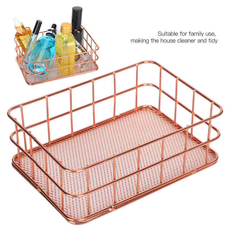 Schreibtisch Lagerung Korb Rose Gold Metall Netz Obst Kleidung Tisch Organisation Storaging hause büro lagerung
