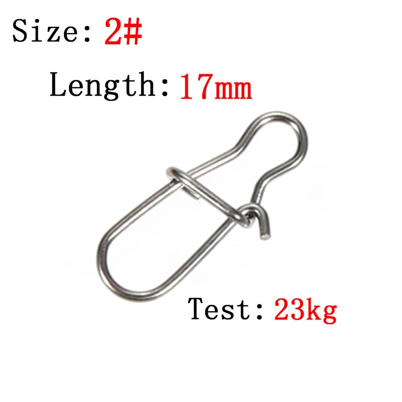 JOSHNESE 50pcs/lot Hook Lock Snap Swivel Solid Rings Safety Snaps Fishing Hooks Connector Stainless Steel: Size 2
