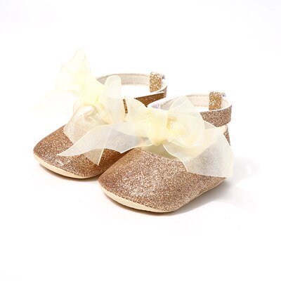 Princesse bébé filles robe chaussures infantile enfant en bas âge berceau chaussures premiers marcheurs grand arc semelle souple anti-dérapant Prewalkers chaussures rouge: gold / 0-6 mois