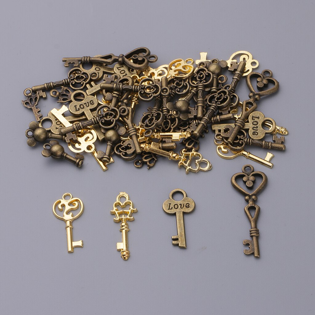 50 Stuks Diverse Vintage Key Charms Brons Gouden Hangers Voor Sieraden Maken