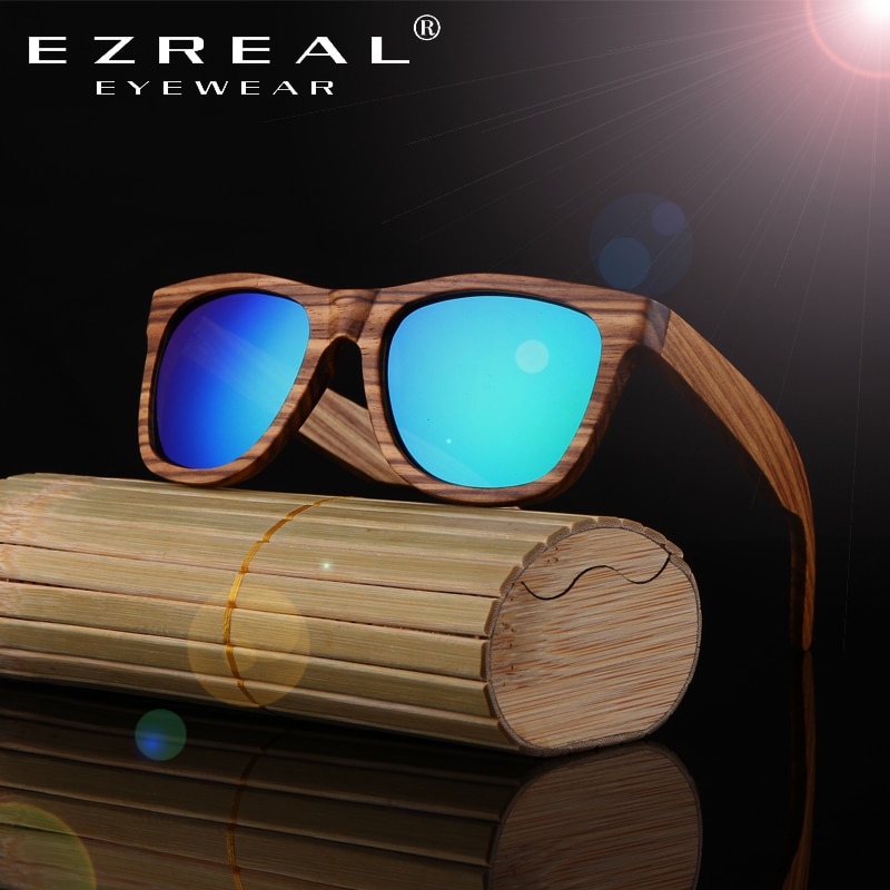 EZREAL Real Top Bamboe Hout Houten Zonnebril Gepolariseerde Handgemaakte Hout Mens Sunglass Zonnebril Mannen Gafas Oculos De Sol Madera