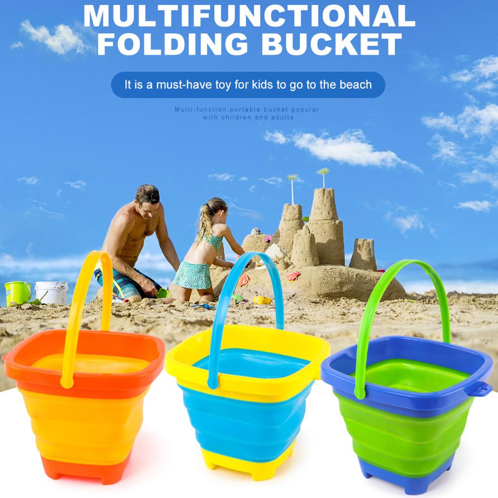 Sand Folding Bucket Summer Beach Toy Kids Water Game Shower Bath Toy Silicone Bucket Hand-held Barrel for Children Play Sand Toy