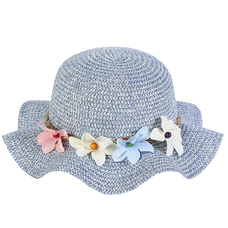 ¡Novedad de ! sombrero de paja para bebé de verano, sombreros transpirables con flores para niños, gorros para niños y niñas, gorra de volantes a los lados Floral de princesa: navy