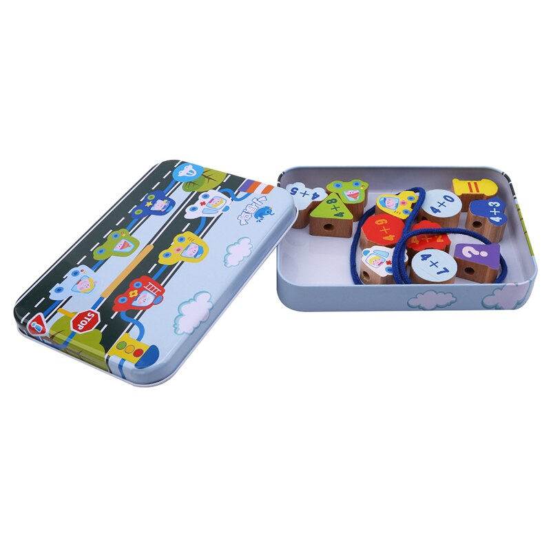 Lacing & Stringing Wooden Beads Sea pink girls with String Packaged with Metal Box | Preschool Fine Motor Skills Toys: traffic