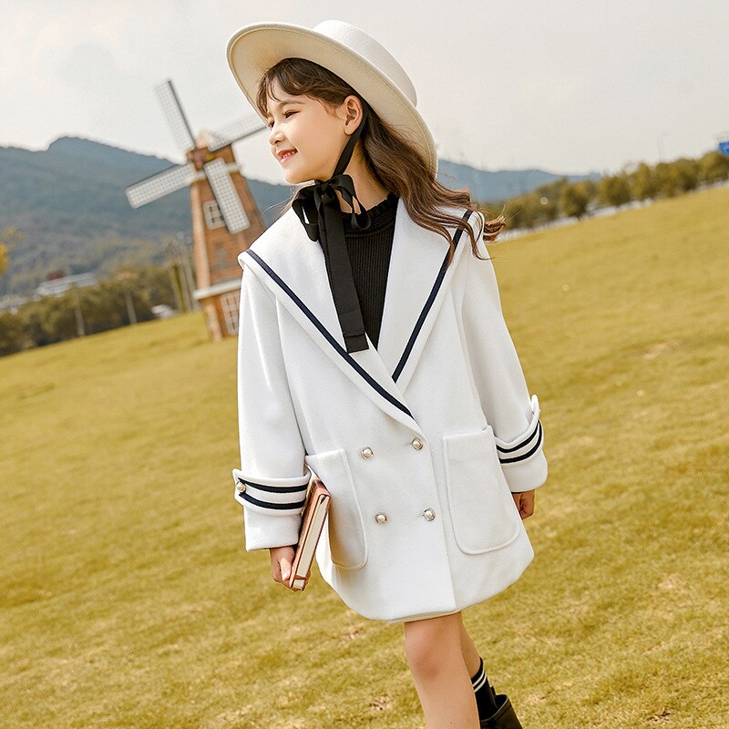 Tieners Meisjes Jas Winter Kinderen Outerwaer College Style Thicken Overjas Meisjes Wollen Jas Kinderkleding