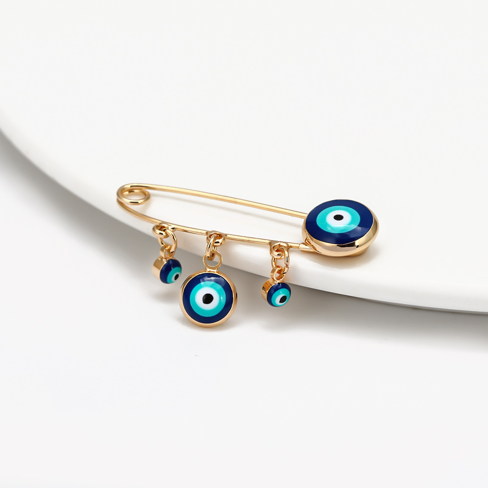 Lucky Eye Oil Blue Turkish Evil Eye Safety Pin Fatima Hamsa Hand Round Charm Brooch Pin for Women Men Jewelry