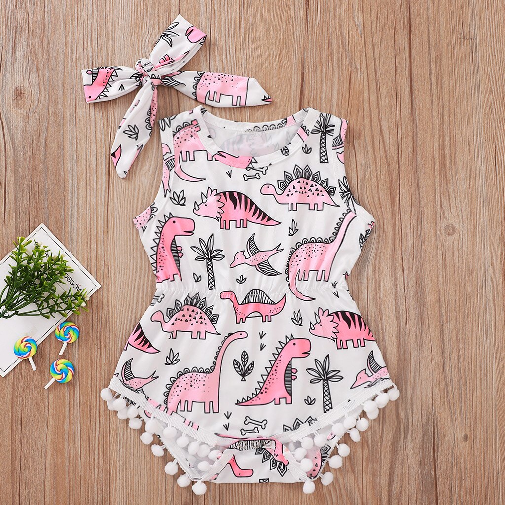 0-24M Newly Summer Infant Baby Girls Boys Bodysuits Animal Print Sleeveless Tassel Jumpsuits Clothes