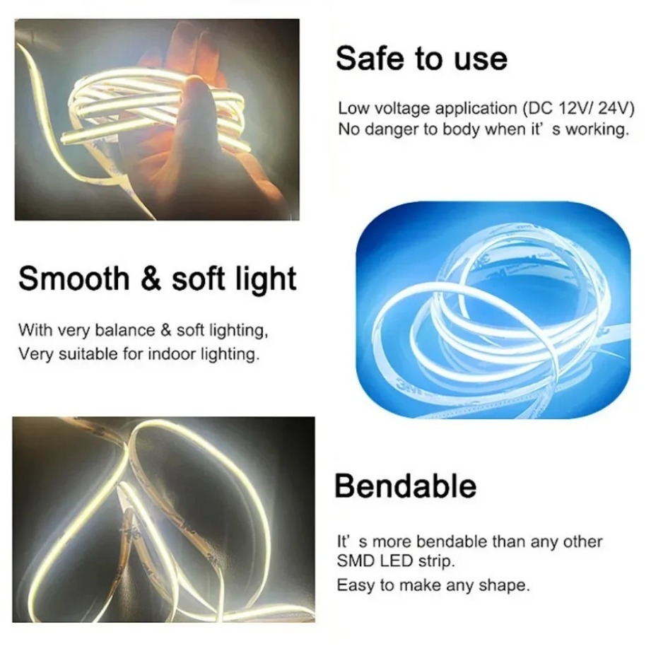 COB LED Strip Ultra Dunne 12 V 24 V 8 MM Tape Licht Met DC Plug/2pin Draad Dimbare lineaire Verlichting Hoge Dichtheid Lamp