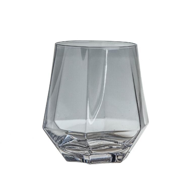 Taza de agua con forma de diamante transparente, taza de cristal con borde dorado, para beber en el hogar, polígono, mate, para leche, vino, estilo Elagant: Bright Grey