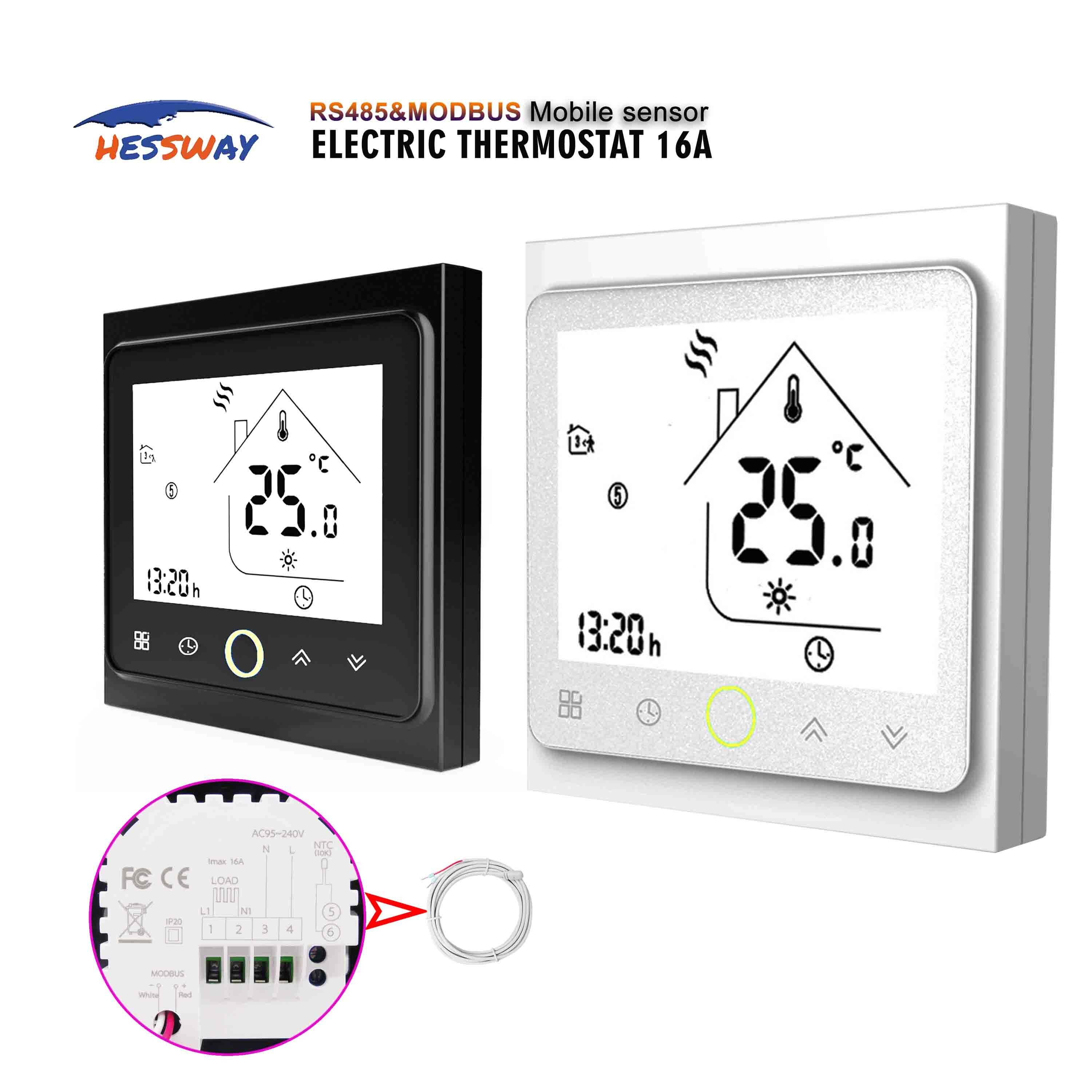 RS485&amp;MODUS digital touch screen thermostat heating for dual sensor electric heat 16A