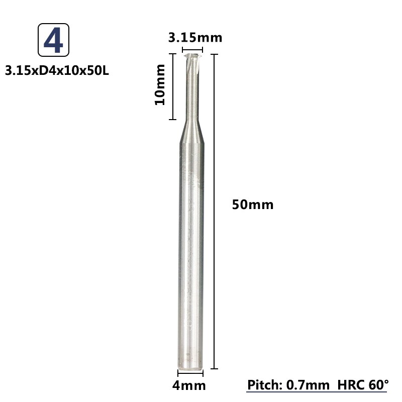 Xcan 1pc p0.25-p0.8 4mm skaft hårdmetall pinnfräs cnc fräs engängad pinnfräs: P0.7 x 3.15 xd 4 x 10 x 50l