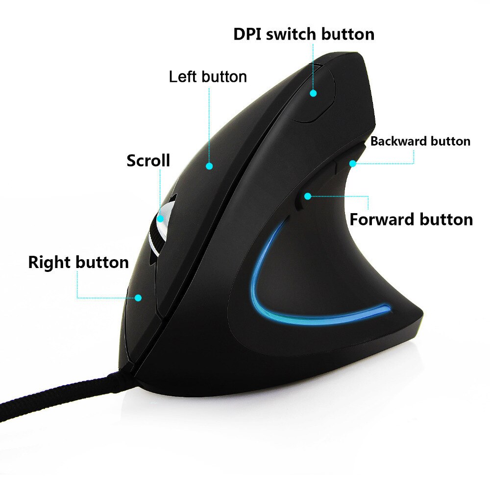 CHYI Ergonomic Vertical Wired Mouse With Colorful LED Light 3200DPI Optical Computer Gaming Mouse With Mouse Pad For Gamer