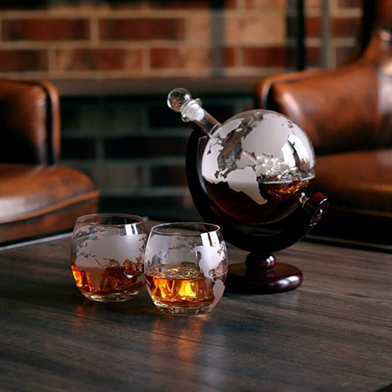 Juego de decantador de Whisky con forma de globo, copa de vino , velero interior, mapa del mundo, superficie, Whisky, decantador para Vodka, licor, Carafe, sin plomo