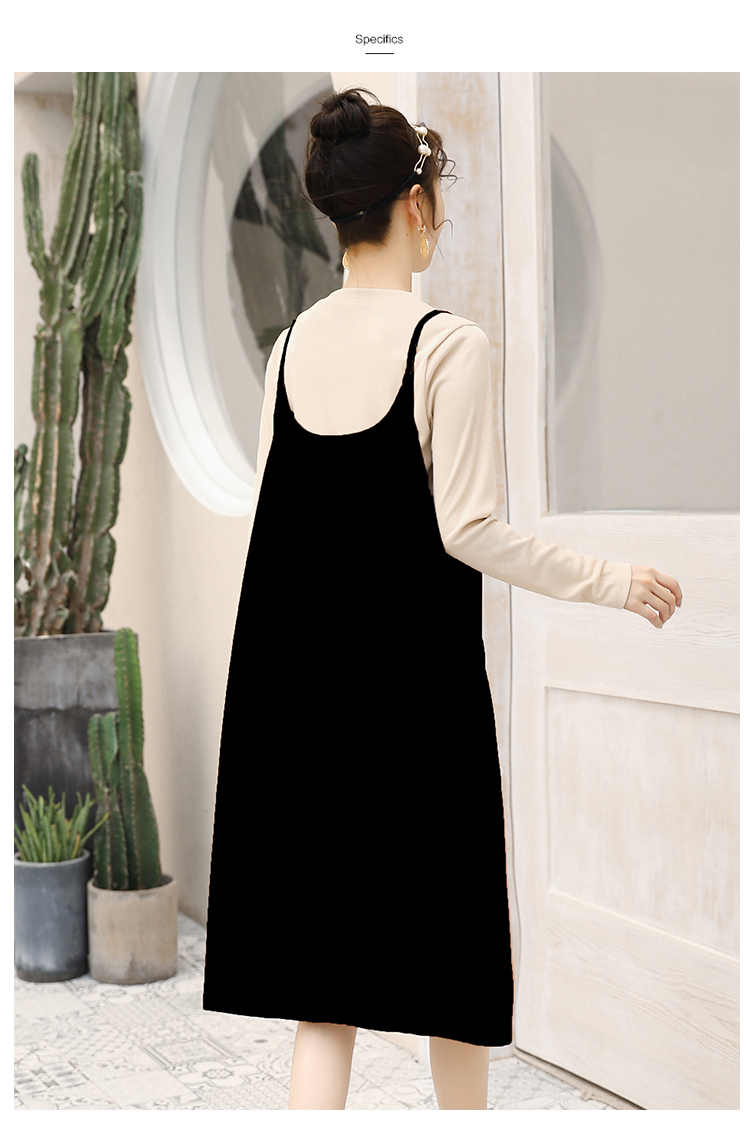Gravide to stykker barselsdragt graviditetskjoler tøjsæt forår koreansk langærmet t-shirt + lang kjole  w039