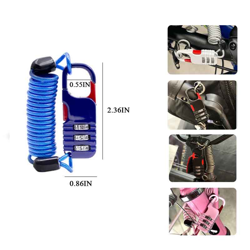 WEST BIKING Bicycle Lock Anti-theft Mini Helmet Lock Motorcycle Cycling Scooter 3 Digit Combination Password Safety Cable Lock: D-New