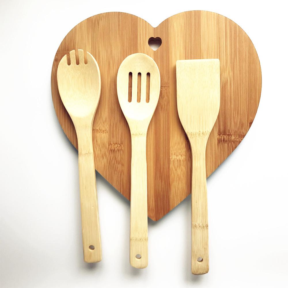 Wood Cutting Board With Bamboo Kitchen Utensil Set