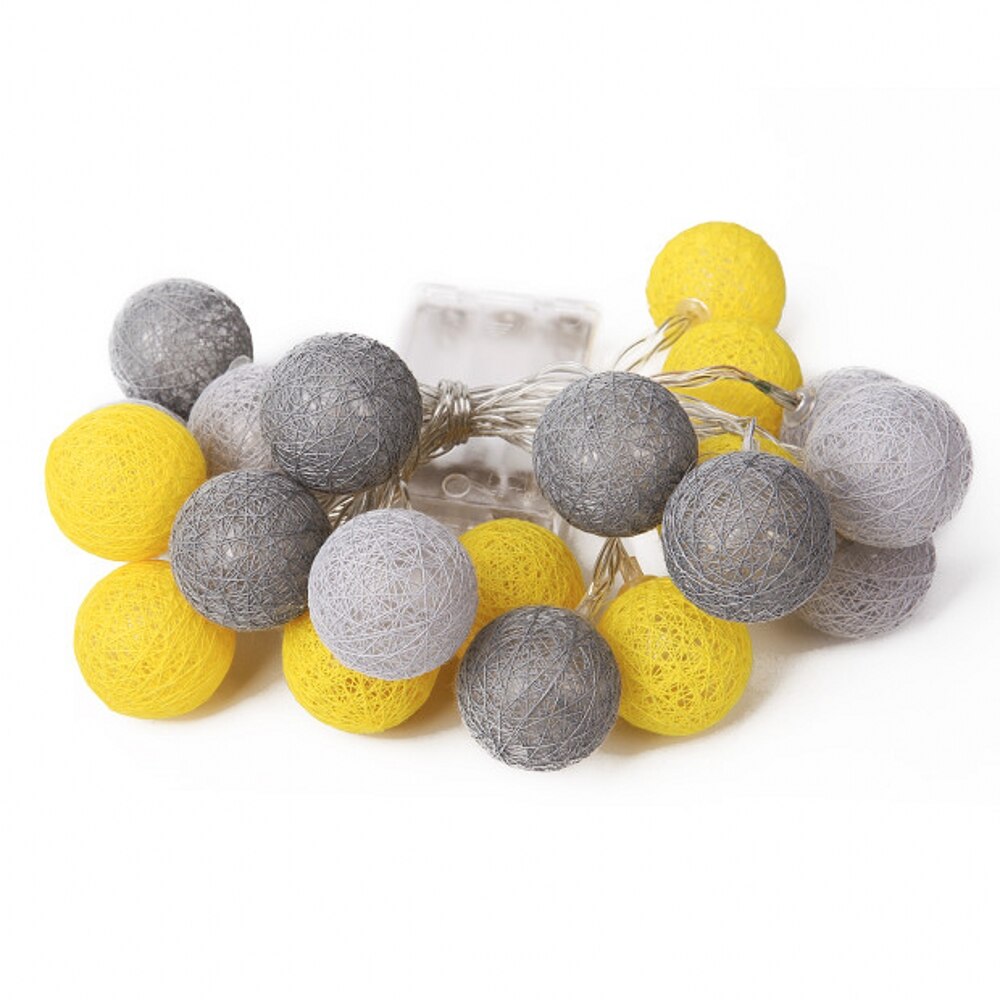 2,2 M 20 LED Baumwolle Ball Girlande Lichterketten Outdoor Dekoration Baby Bett Fee Lichter Hochzeit Weihnachten Beleuchtung Dekor: yellow gray / By Battery