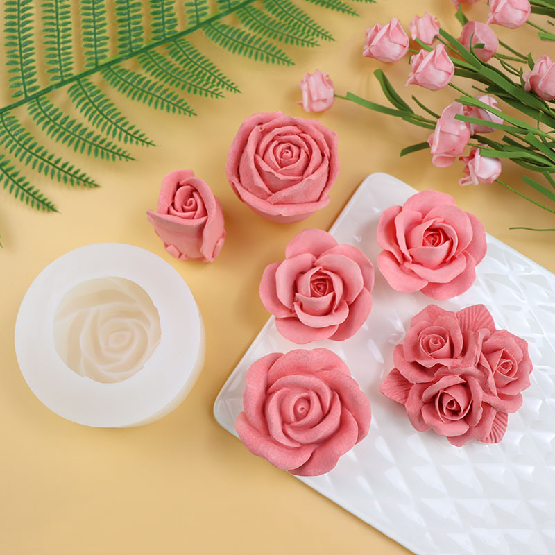 Moldes de silicona de yeso para hacer jabones artesanales, moldes de flores para pasteles, moldes de rosas de yeso
