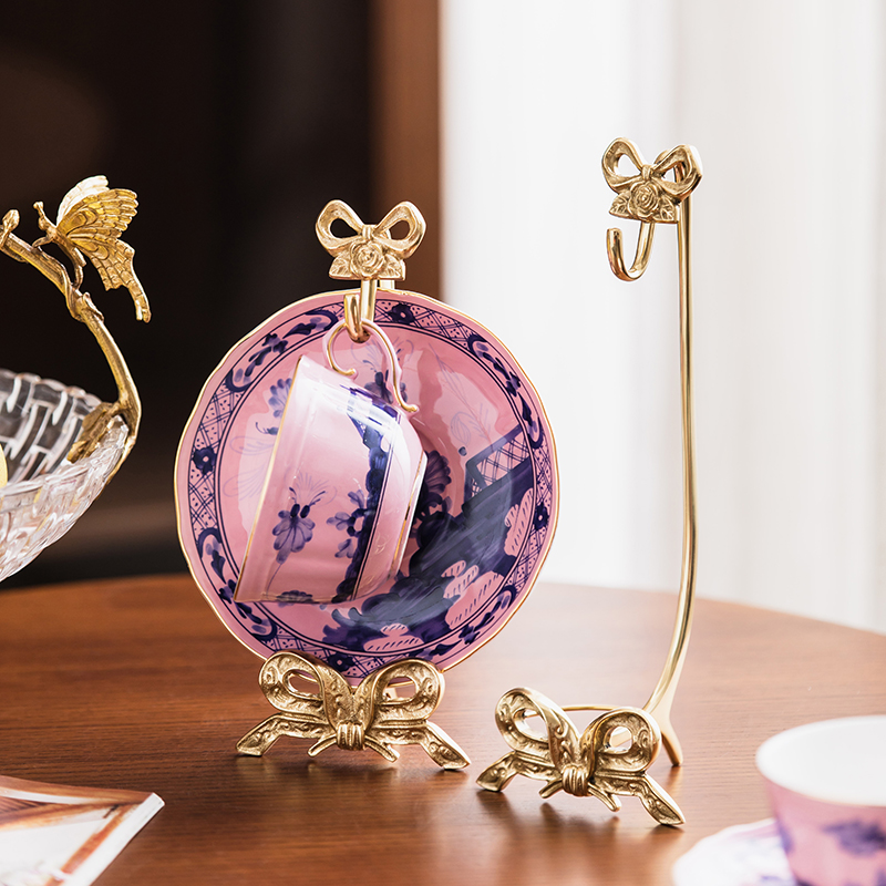Messing Kop Schotel Opbergrek Home Decor Strik Rose Ornamenten Desktop Bekerhouder Opknoping Retro Koffiekopje Opslag Afvoerrek