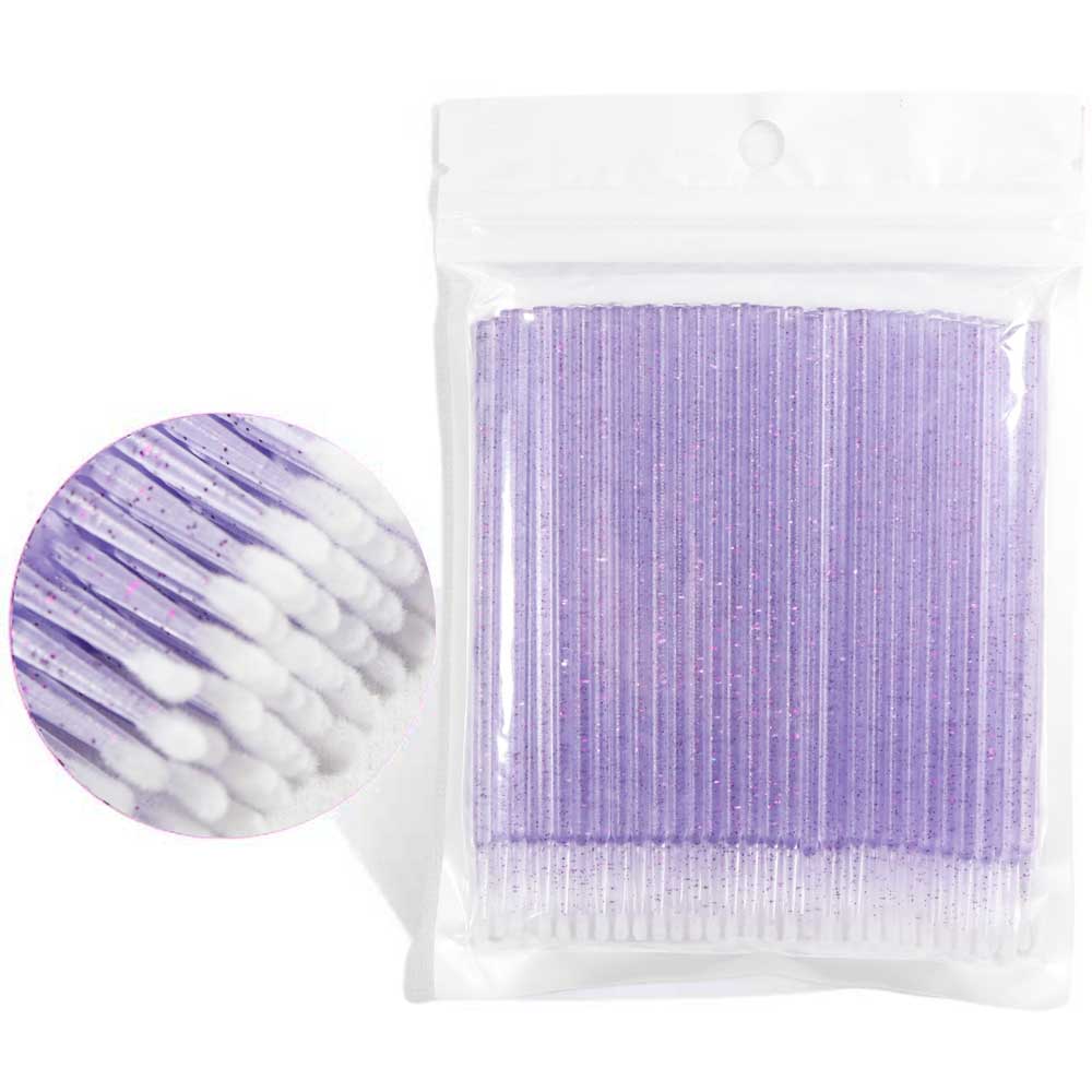 Disposable MicroBrush Eyelashes Extension Individual Lash Removing Swab Micro Brush For Eyelash Extension Tools: Purple 100pcs