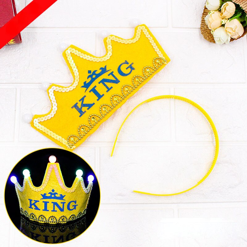 LED King Princess Prince Happy Birthday Paper Crown Hats Baby Shower Boy Girl Birthday Party Xmas Decorations Supplies Kids: 7