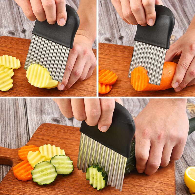 Potato Cutter Chopper French Fry Maker Stainless Steel Potato Chip Slicer Dough Vegetable Fruit Crinkle Wavy Slicer Knife