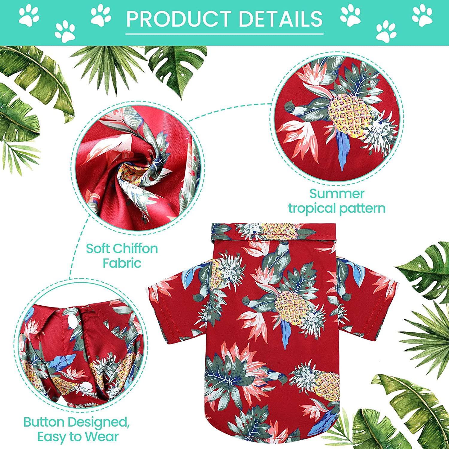 Camisetas hawaianas para perros y gatos, ropa con estampado de árbol de coco, traje para mascotas, 4 piezas