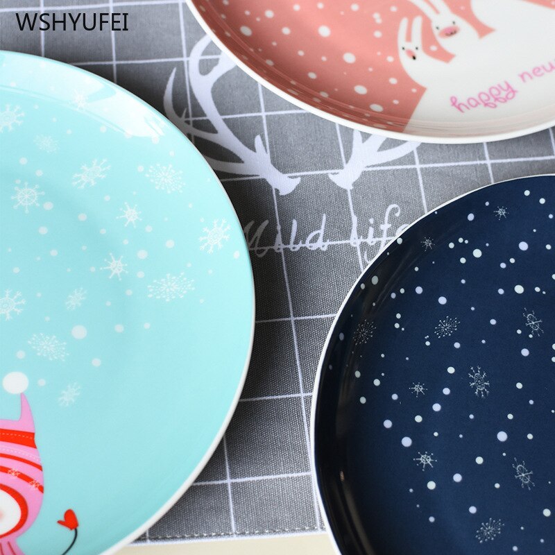Christmas ceramic plate cartoon character hand-painted steak plate fruit snack home storage plate bone china Western plate