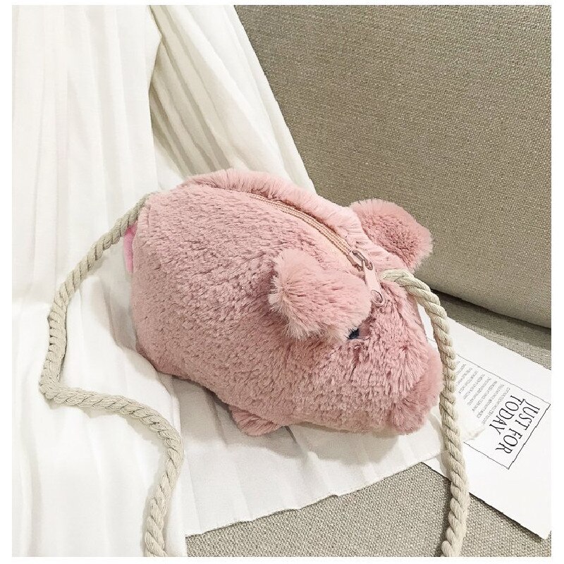 Nettes Schwein Umhängetaschen für Frauen 2022 Herbst Winter Plüsch Mädchen Puppe Schulter Bote Handtasche Tasche