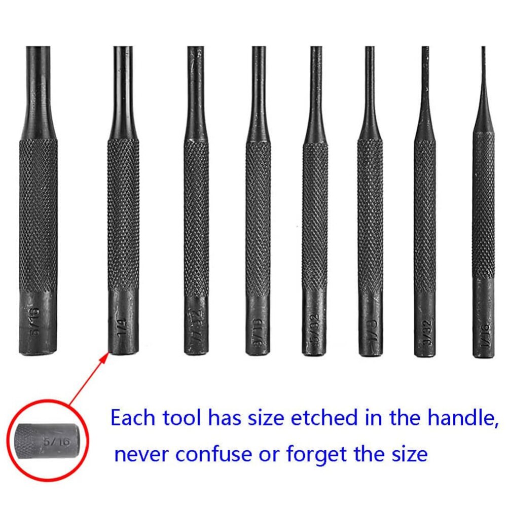 8Pcs Roll Pin Spring Punch Set Bolt Catch Roll Up Case Pin Punch Tool Pins Grip With Carry Bag