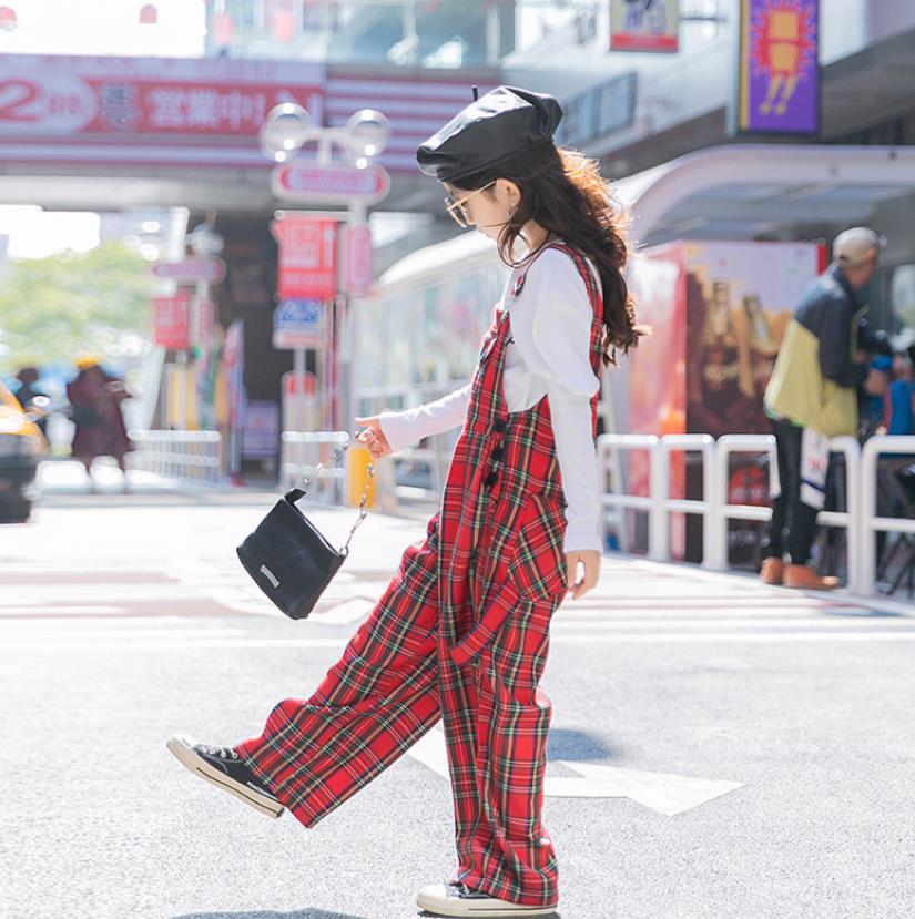 Meisje Plaid Jumpsuits Lente Herfst Losse Rode Overalls Kids Broek Tiener Overalls 4-16Y Ws1981