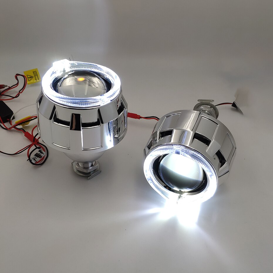 LED Angel Eyes Halos Bi xenon Lens Projector Headlight For Car Retrofit DIY W/ Daytime Running Lights 2.5'' H4 H7 Use H1 Xenon